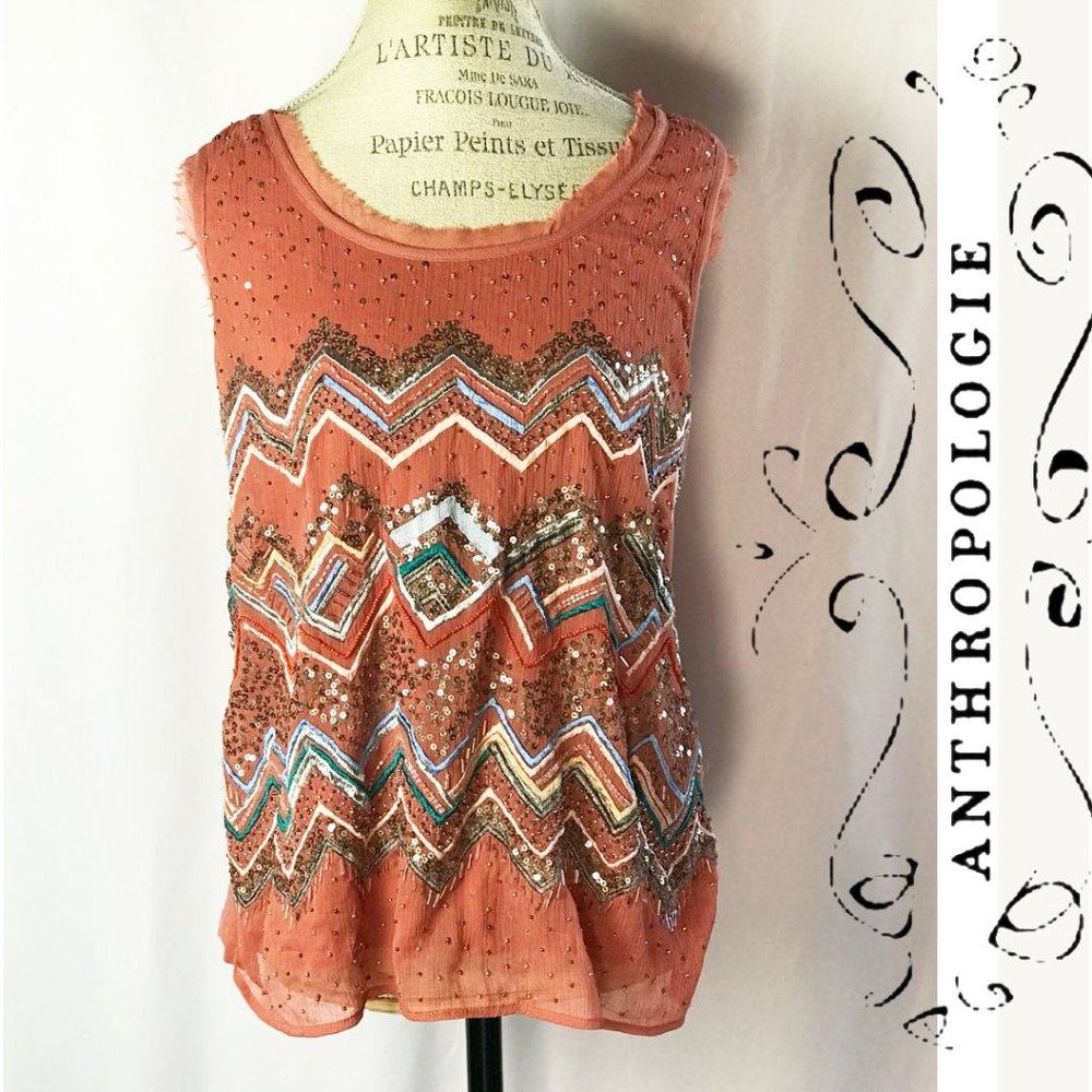 Anthropologie Tribal Sequin Brick Color Top By Meadow Rue Size M